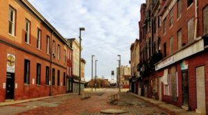 Deserted street mall in Baltimore, MD (Old Town Mall)