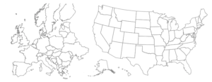 Outline of countries in Europe and state in the US rendered by D3.js
