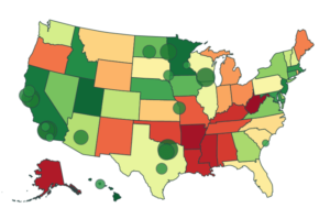 choropleth map of the happiest cities and states to live in the united states