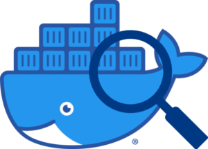 Docker logo with magnifying glass